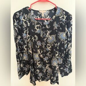Rebecca Taylor Black Blouse with Blue and Cream Floral Print